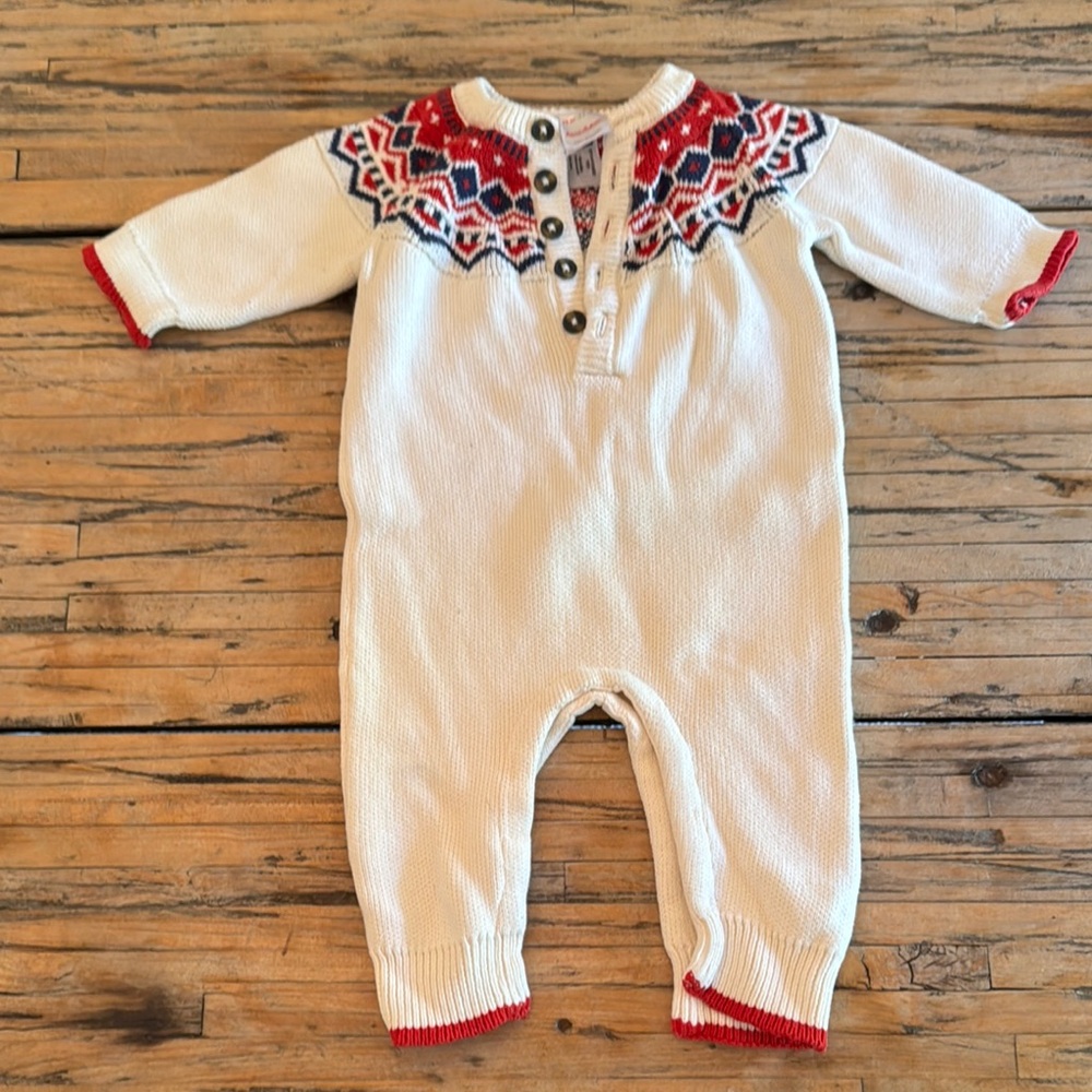 Hanna Andersson Cream and Red Footies with Embroidered Details